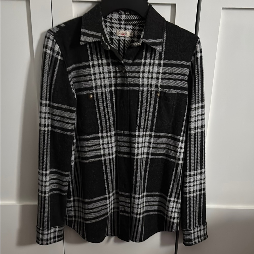 Faherty Legend Sweater Shirt Black and White Plaid Top XS